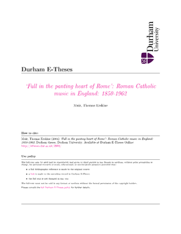 Full in the Panting Heart of Rome': Roman Catholic Music in England: 1850-1962