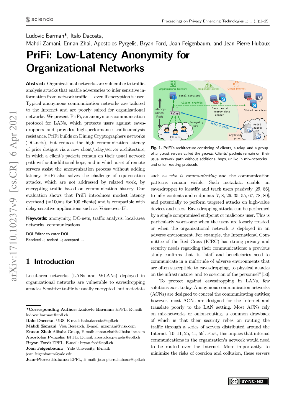 Prifi: Low-Latency Anonymity for Organizational Networks