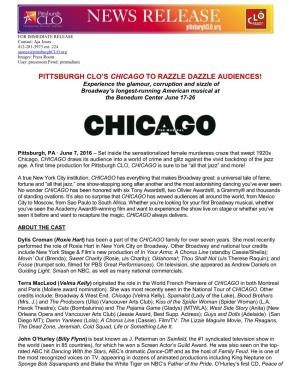 Pittsburgh Clo's Chicago to Razzle Dazzle Audiences!