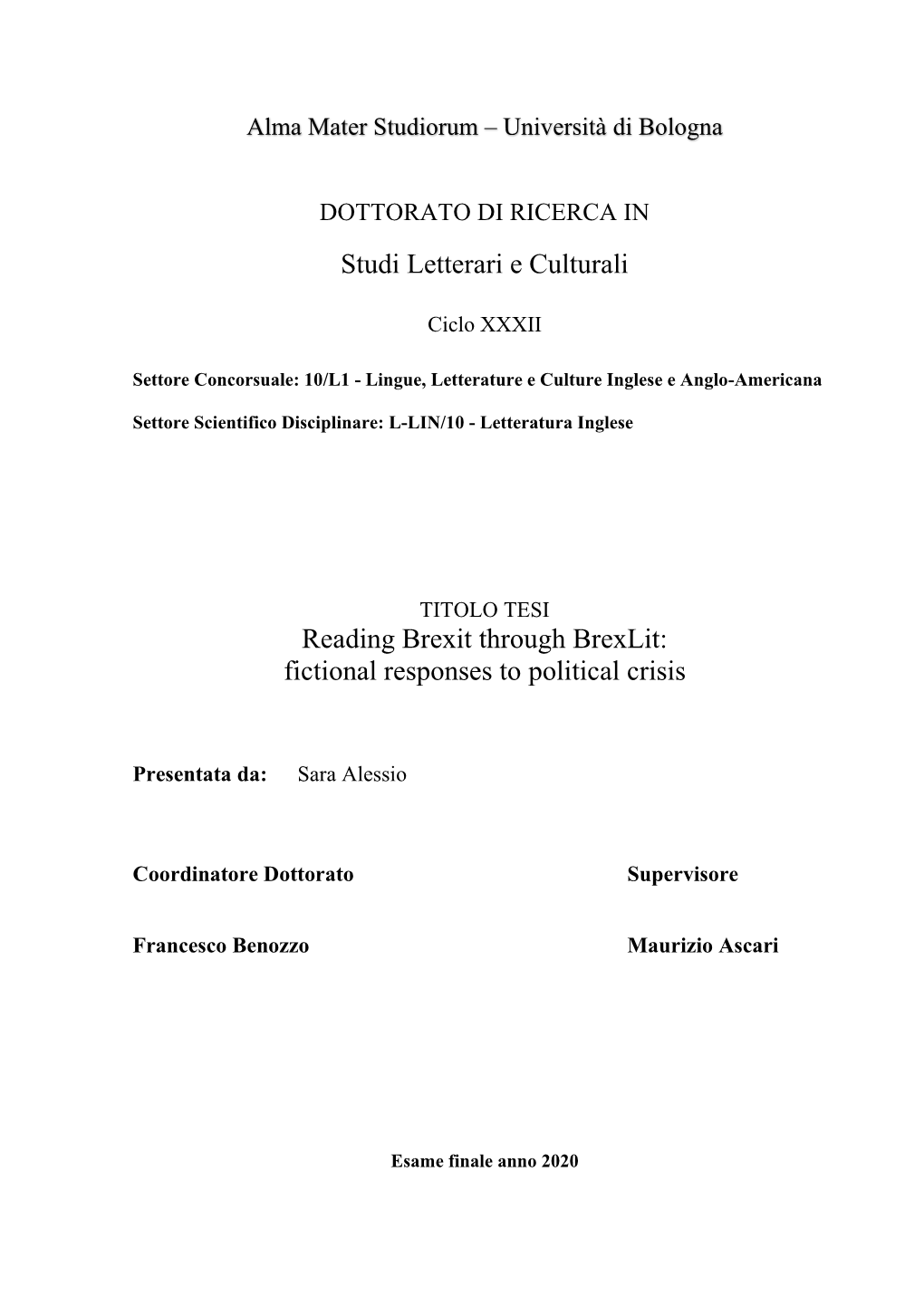 Studi Letterari E Culturali Reading Brexit Through Brexlit