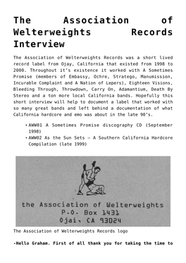 The Association of Welterweights Records Interview