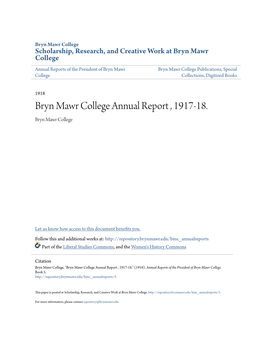 Bryn Mawr College Annual Report , 1917-18. Bryn Mawr College