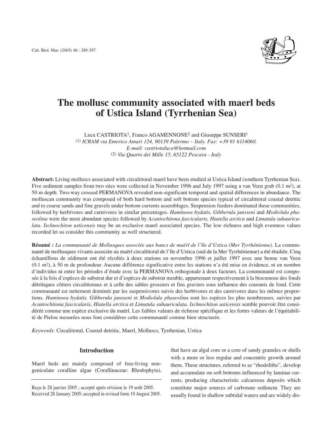 The Mollusc Community Associated with Maerl Beds of Ustica Island (Tyrrhenian Sea)