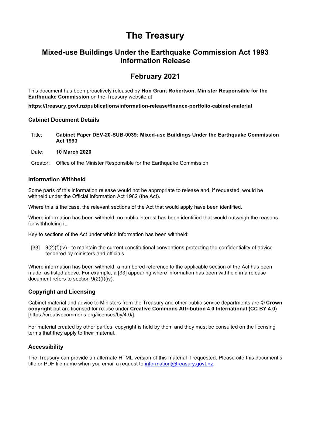 Mixed-Use Buildings Under the Earthquake Commission Act 1993 Information Release