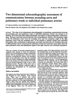 Two Dimensional Echocardiographic Assessment of Communications Between Ascending Aorta and Pulmonary Trunk Or Individual Pulmonary Arteries