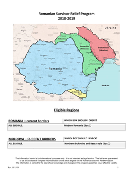 Romanian Survivor Relief Program 2018-2019 Eligible Regions