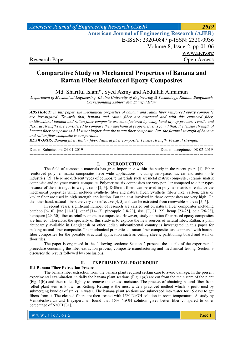 Comparative Study on Mechanical Properties of Banana and Rattan Fiber