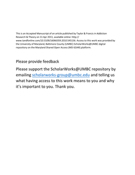 Please Provide Feedback Please Support the Scholarworks@UMBC Repository by Emailing Scholarworks-Group@Umbc.Edu and Telling Us W