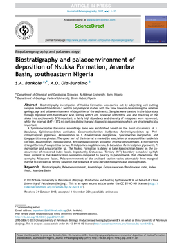 Biostratigraphy and Palaeoenvironment of Deposition of Nsukka Formation, Anambra Basin, Southeastern Nigeria S.A