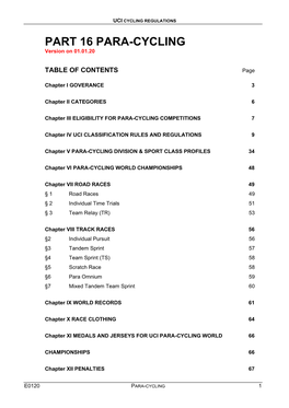 PART 16 PARA-CYCLING Version on 01.01.20