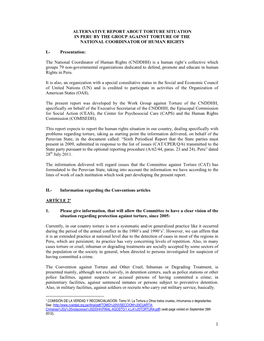 Alternative Report About Torture Situation in Peru by the Group Against Torture of the National Coordinator of Human Rights