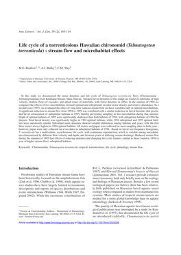 Life Cycle of a Torrenticolous Hawaiian Chironomid \(Telmatogeton