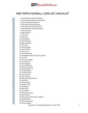 1980 Topps Football Card Set Checklist
