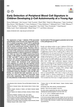 Early Detection of Peripheral Blood Cell Signature in Children Developing B-Cell Autoimmunity at a Young Age