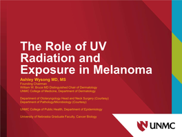 The Role of UV Radiation and Exposure in Melanoma Ashley Wysong MD, MS Founding Chairman William W