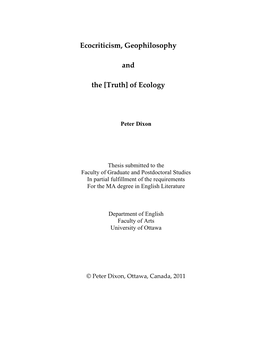Ecocriticism, Geophilosophy and the [Truth] of Ecology