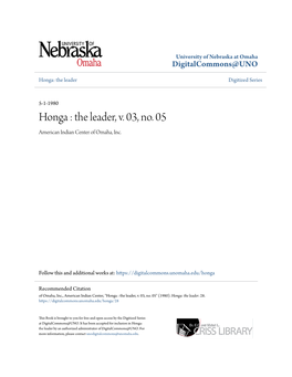 Honga : the Leader, V. 03, No. 05 American Indian Center of Omaha, Inc