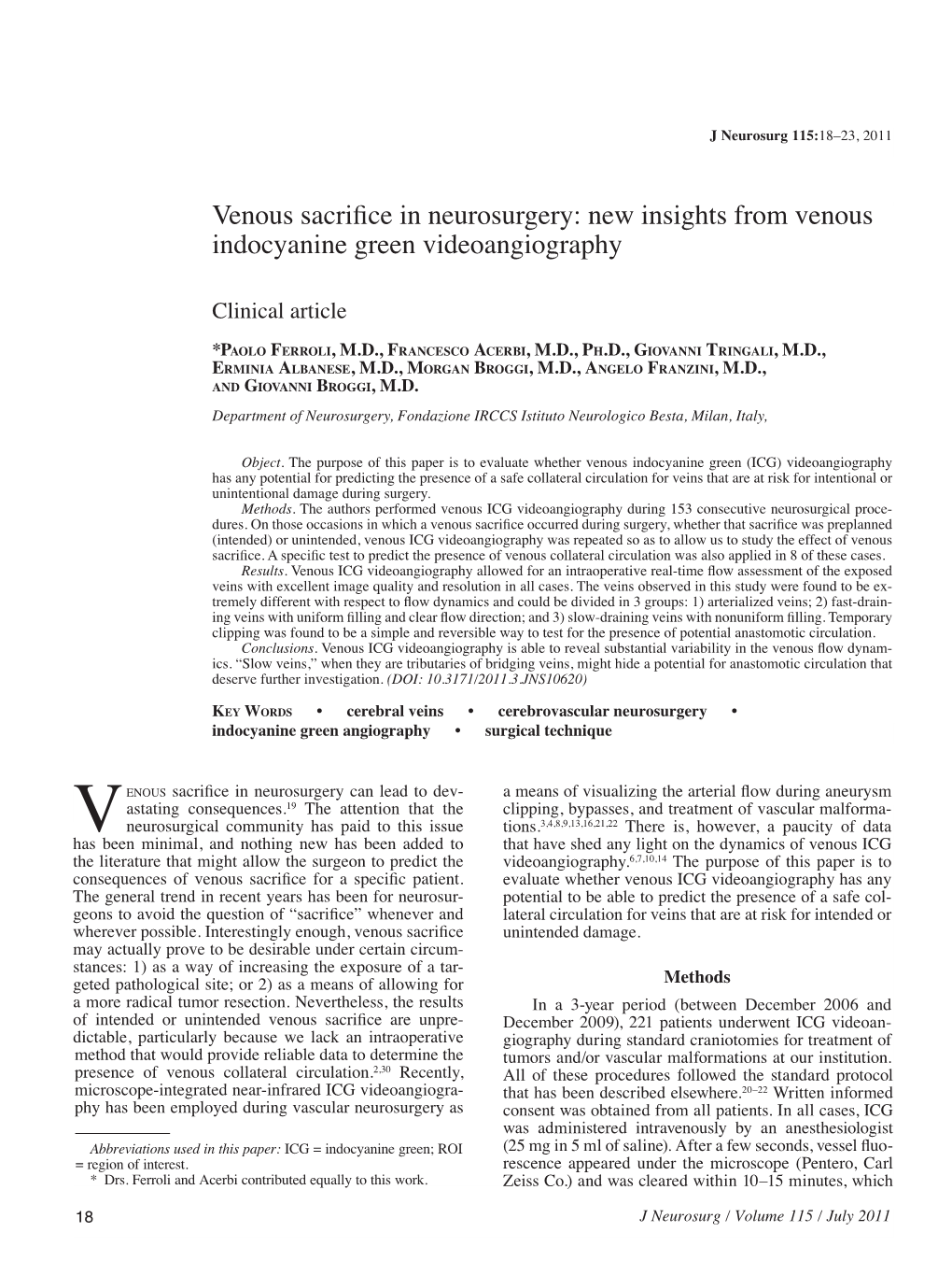 Venous Sacrifice in Neurosurgery: New Insights from Venous Indocyanine Green Videoangiography