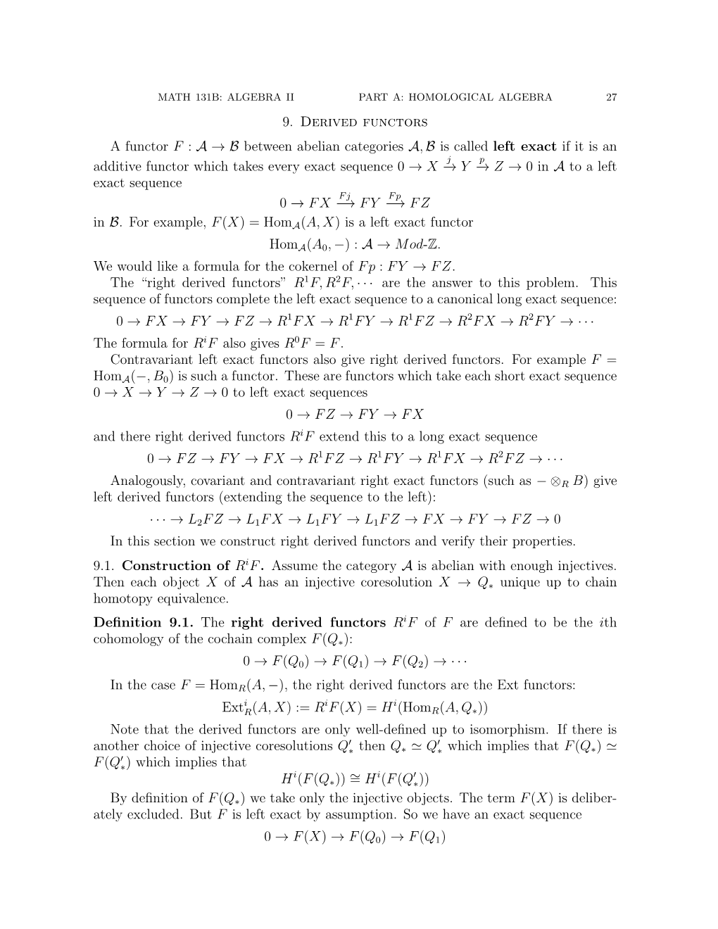 9. Derived Functors a Functor F