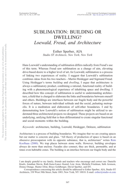 SUBLIMATION: BUILDING OR DWELLING? Loewald, Freud, and Architecture