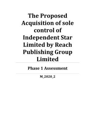 The Proposed Acquisition of Sole Control of Independent Star Limited by Reach Publishing Group Limited Phase 1 Assessment