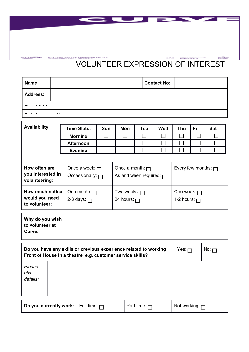 Volunteer Expression of Interest