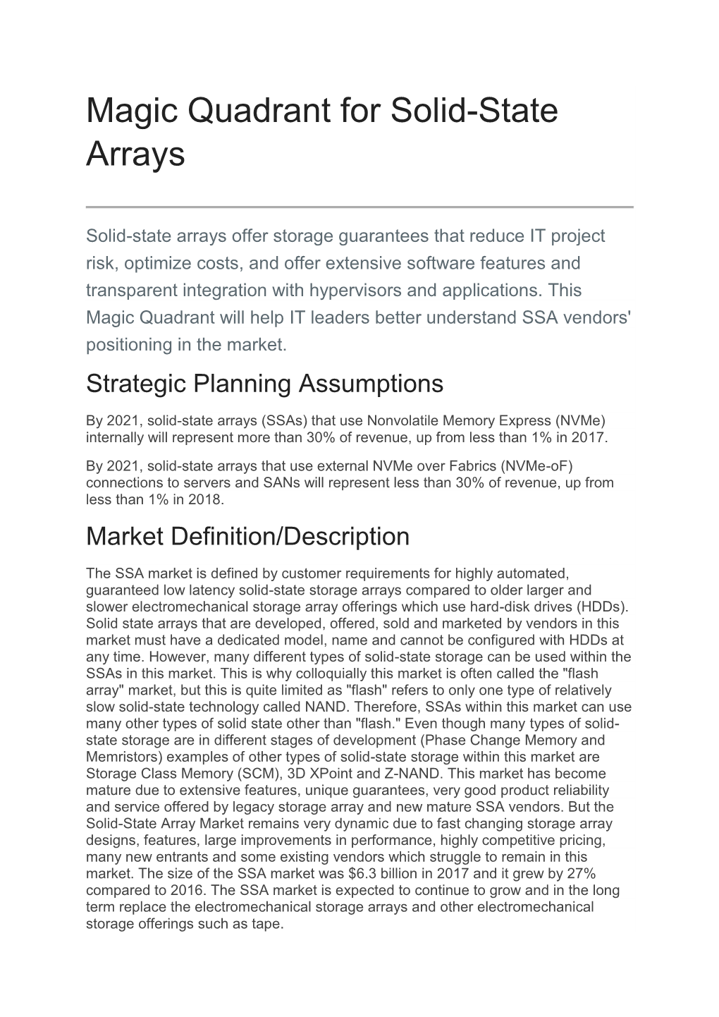 Magic Quadrant for Solid-State Arrays