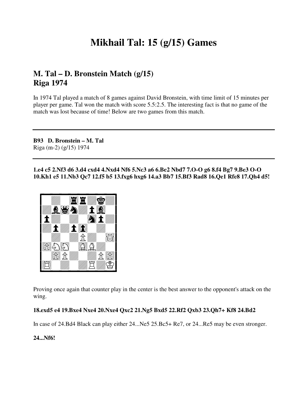 Mikhail Tal: 15 (G/15) Games