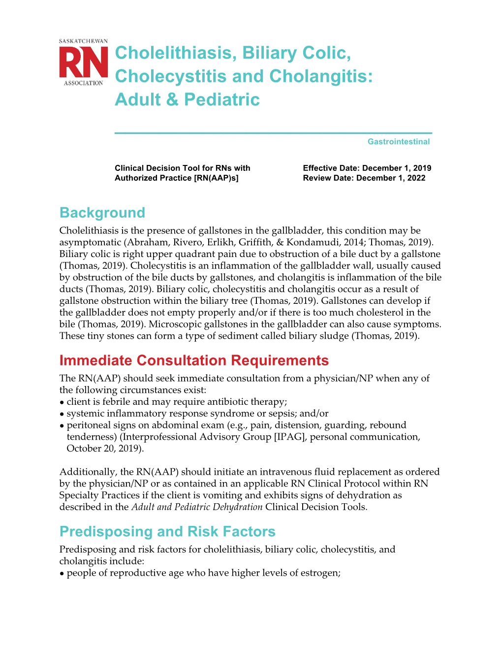 Cholelithiasis, Biliary Colic, Cholecystitis and Cholangitis: Adult & Pediatric ______Gastrointestinal