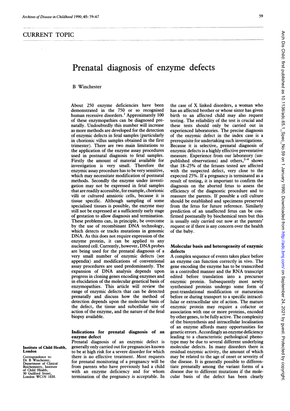 Prenatal Diagnosis of Enzyme Defects