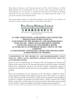 Pizu Group Holdings Limited 比優集團控股有限公司 (Incorporated in the Cayman Islands with Limited Liability) (Stock Code: 8053)
