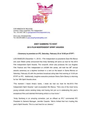 Andy Samberg to Host 2013 Film Independent Spirit Awards