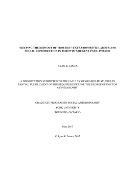 “Keeping the Kids out of Trouble”: Extra-Domestic Labour and Social Reproduction in Toronto’S Regent Park, 1959-2012