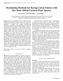 Mordanting Methods for Dyeing Cotton Fabrics with Dye from Albizia Coriaria Plant Species