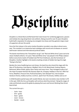 Discipline Is a Street Rock and Roll Band That's Best Known For