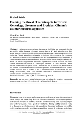 Framing the Threat of Catastrophic Terrorism: Genealogy, Discourse and President Clinton’S Counterterrorism Approach