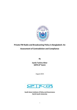Private FM Radio and Broadcasting Policy in Bangladesh: an Assessment of Contradiction and Compliance