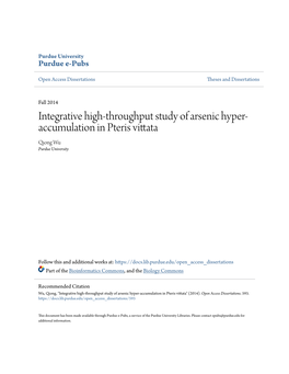 Integrative High-Throughput Study of Arsenic Hyper-Accumulation in Pteris Vittata" (2014)
