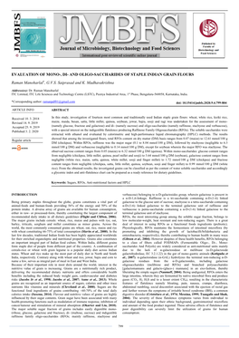 Evaluation of Mono-, Di- and Oligo-Saccharides of Staple Indian Grain Flours