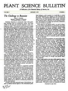PLANT SCIENCE BULLETIN a Publication of the Botanical Society of America, Inc