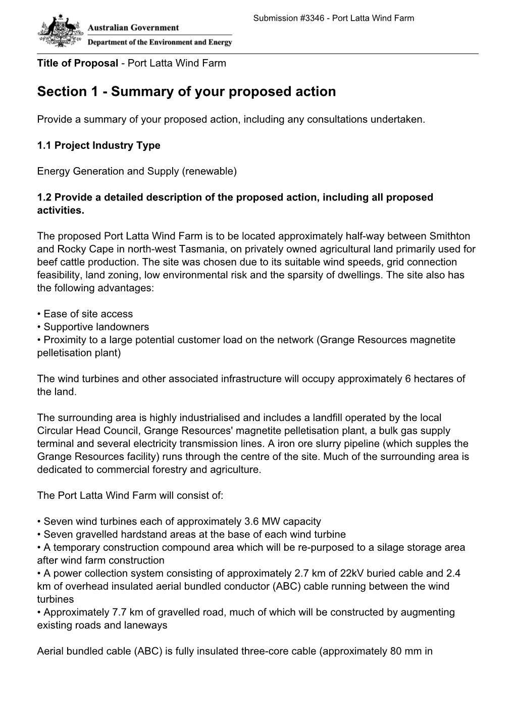 Section 1 - Summary of Your Proposed Action