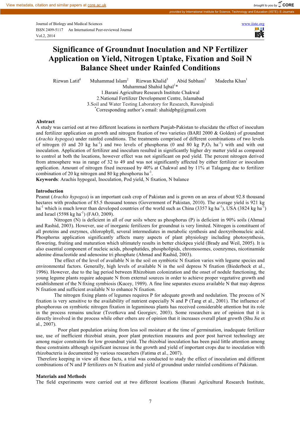 Significance of Groundnut Inoculation and NP Fertilizer Application on Yield, Nitrogen Uptake, Fixation and Soil N Balance Sheet Under Rainfed Conditions