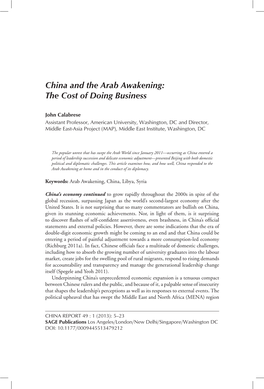 China and the Arab Awakening: the Cost of Doing Business