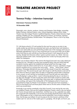 Theatre Archive Project: Interview with Terence Frisby