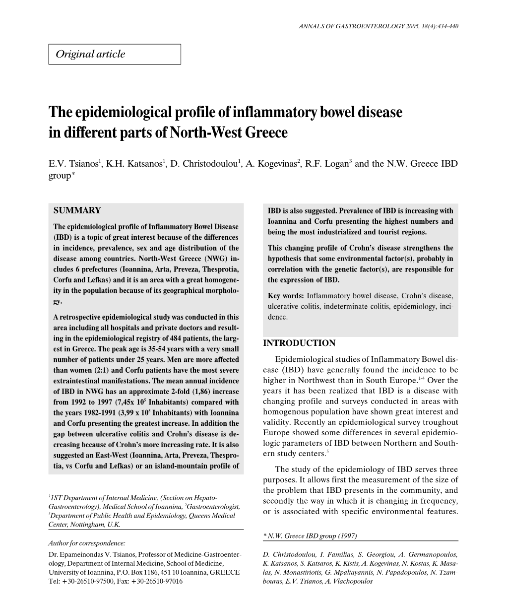 The Epidemiological Profile of Inflammatory Bowel Disease in Different Parts of North-West Greece