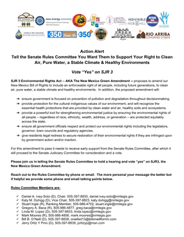 Action Alert Tell the Senate Rules Committee You Want Them to Support Your Right to Clean Air, Pure Water, a Stable Climate & Healthy Environments