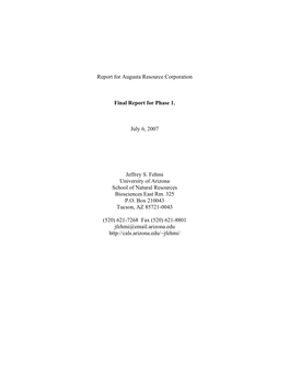 Report for Augusta Resource Corporation Final Report for Phase
