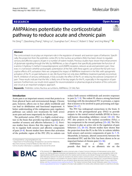 Ampakines Potentiate the Corticostriatal Pathway to Reduce Acute and Chronic Pain Fei Zeng1,2, Qiaosheng Zhang2, Yaling Liu2, Guanghao Sun2, Anna Li2, Robert S