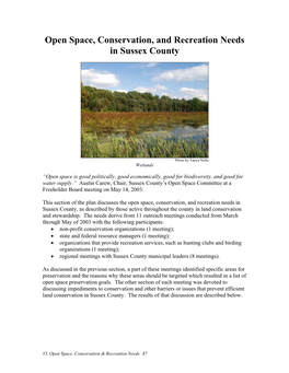 Open Space, Conservation, and Recreation Needs in Sussex County