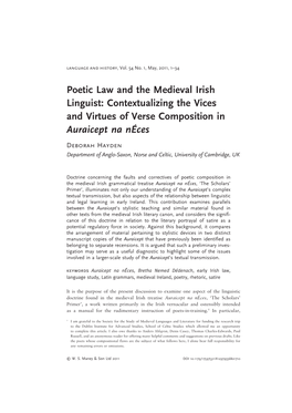 Poetic Law and the Medieval Irish Linguist: Contextualizing the Vices and Virtues of Verse Composition in Auraicept Na Néces